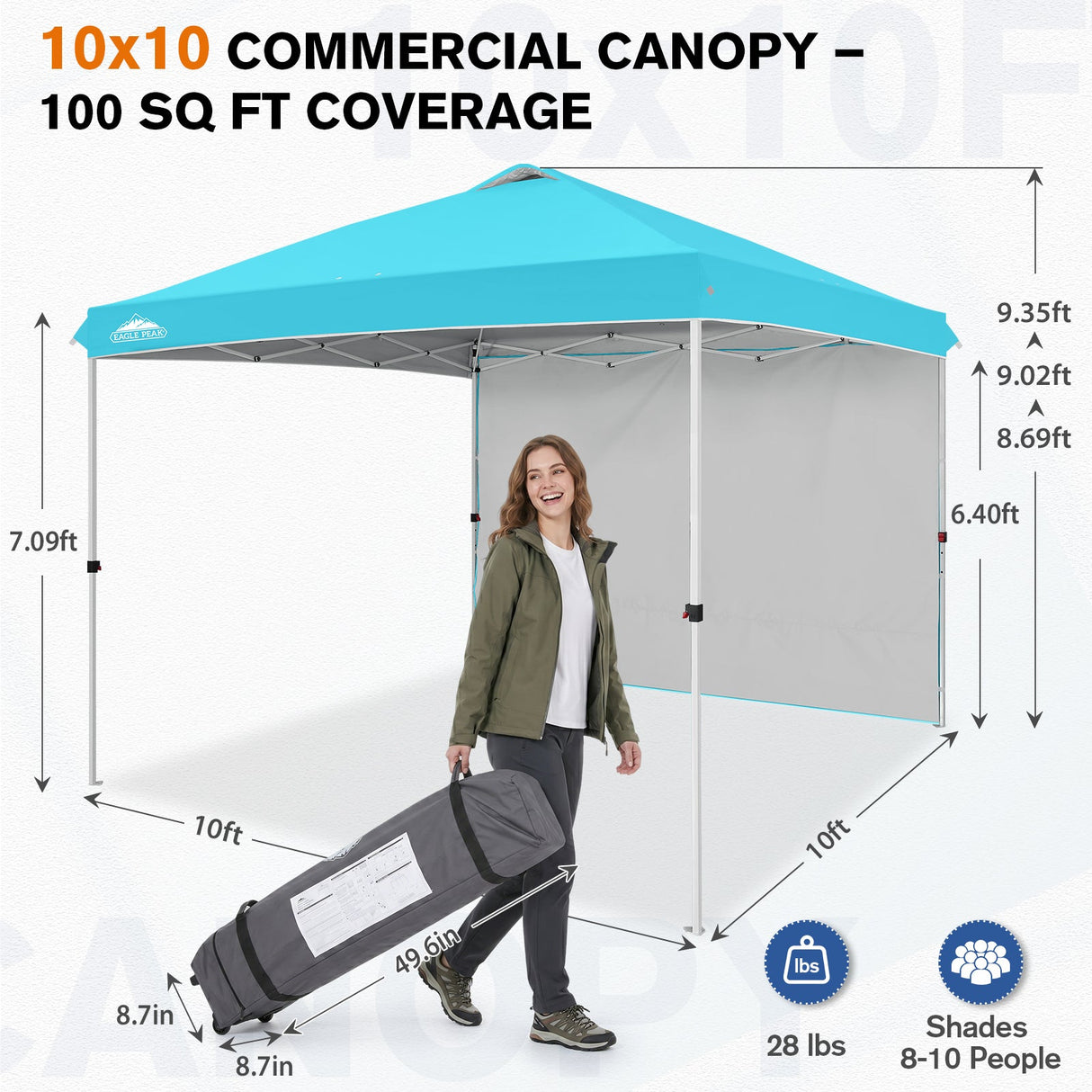 10x10 Commercial Pop up Canopy with 1 Sidewall - Eagle Peak®