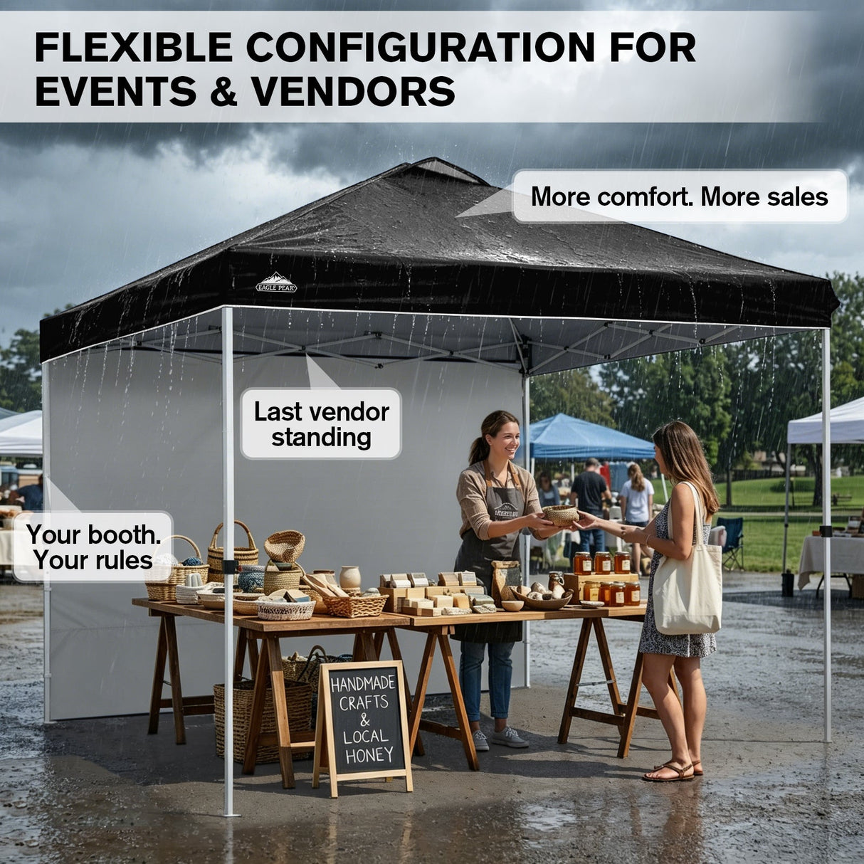 10x10 Commercial Pop up Canopy with 1 Sidewall - Eagle Peak
