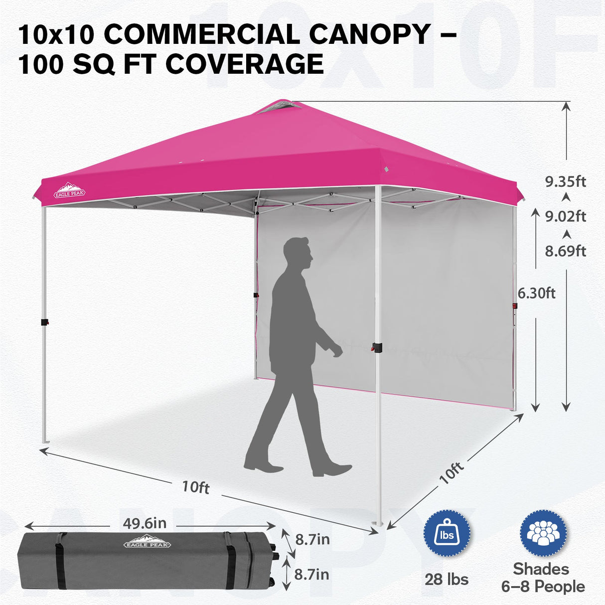 10x10 Commercial Pop up Canopy with 1 Sidewall - Eagle Peak