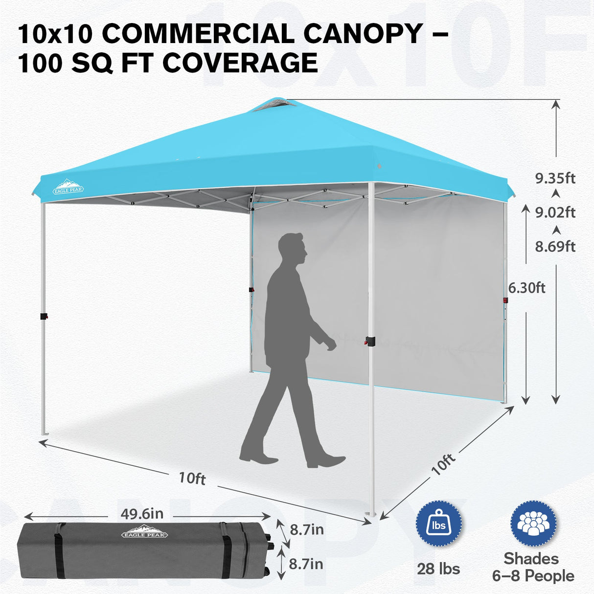 10x10 Commercial Pop up Canopy with 1 Sidewall - Eagle Peak