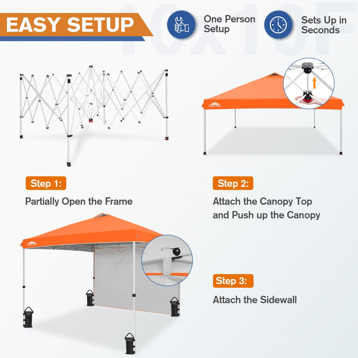 10x10 Commercial Pop up Canopy with 1 Sidewall - Eagle Peak
