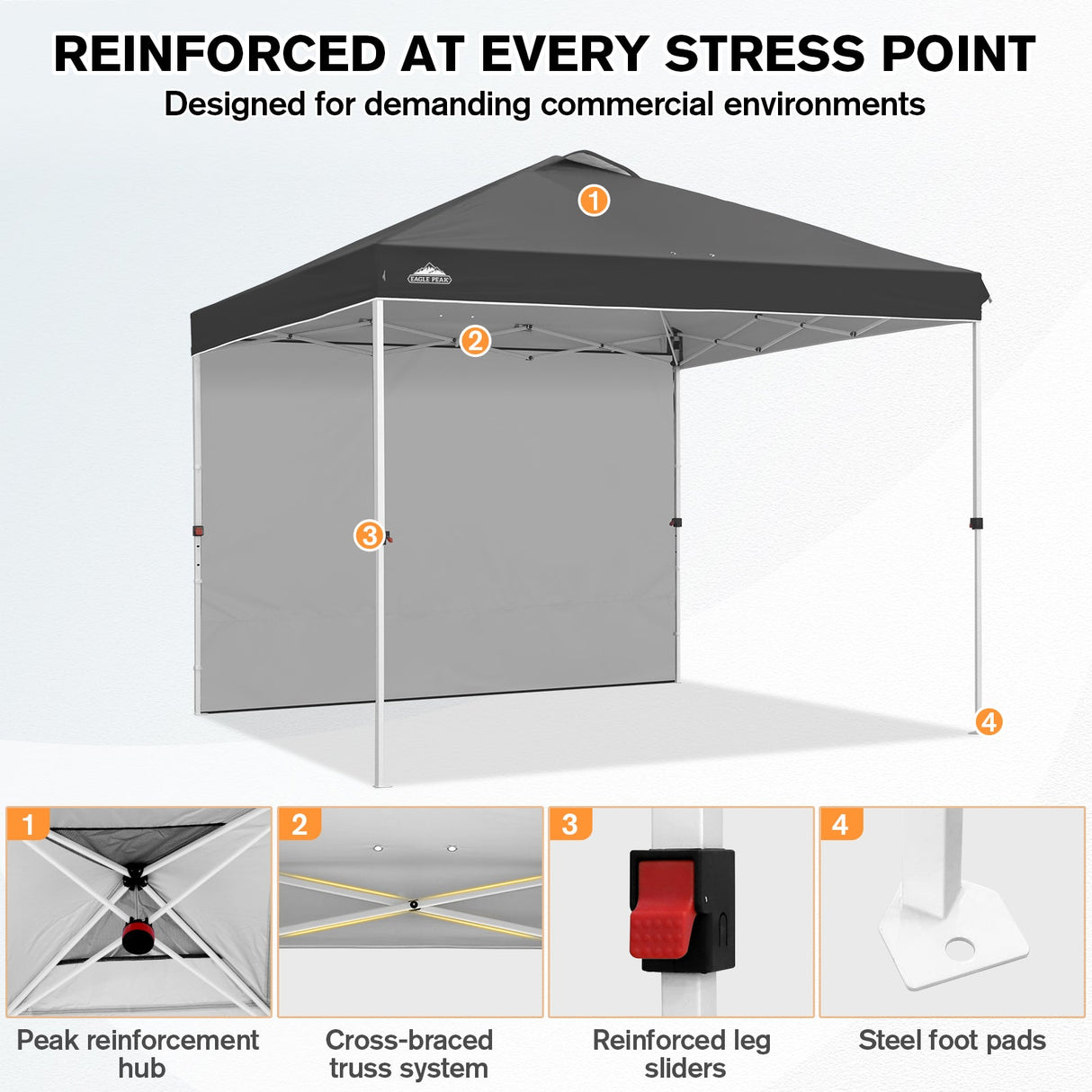 10x10 Commercial Pop up Canopy with 1 Sidewall - Eagle Peak