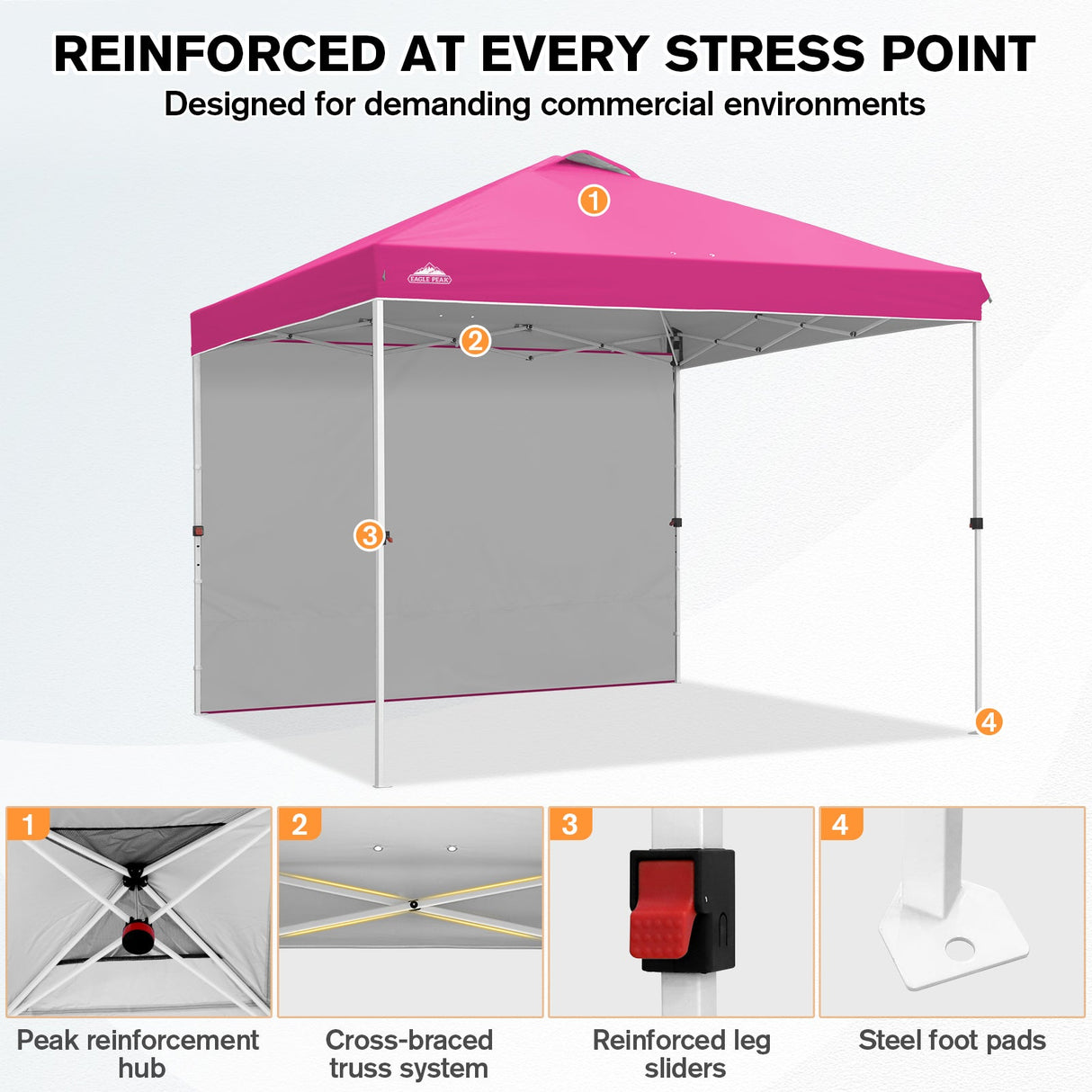 10x10 Commercial Pop up Canopy with 1 Sidewall - Eagle Peak