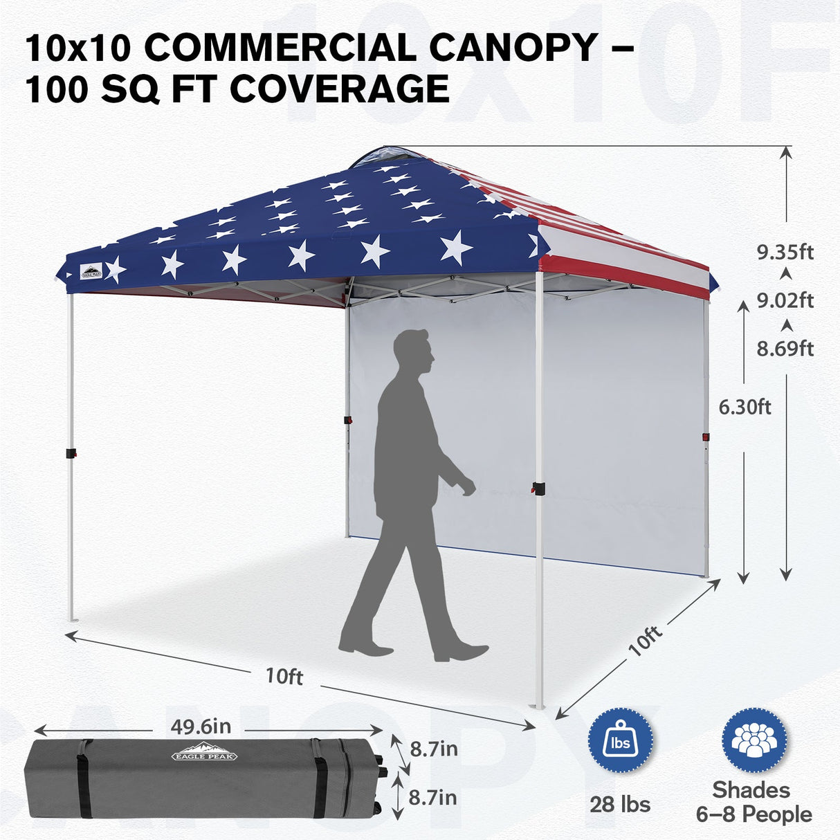 10x10 Commercial Pop up Canopy with 1 Sidewall - Eagle Peak