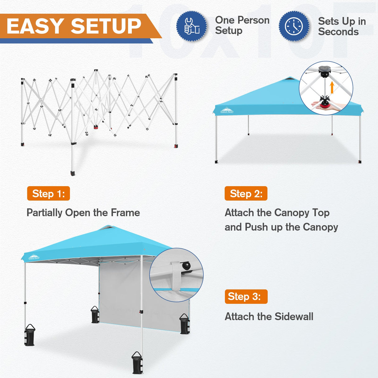 10x10 Commercial Pop up Canopy with 1 Sidewall - Eagle Peak