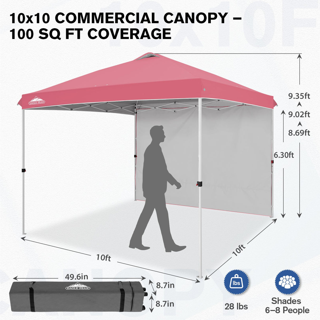 10x10 Commercial Pop up Canopy with 1 Sidewall - Eagle Peak