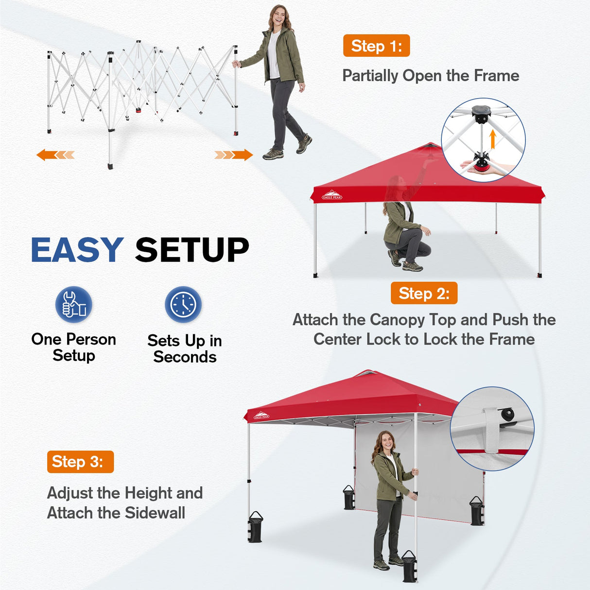 10x10 Commercial Pop up Canopy with 1 Sidewall - Eagle Peak®