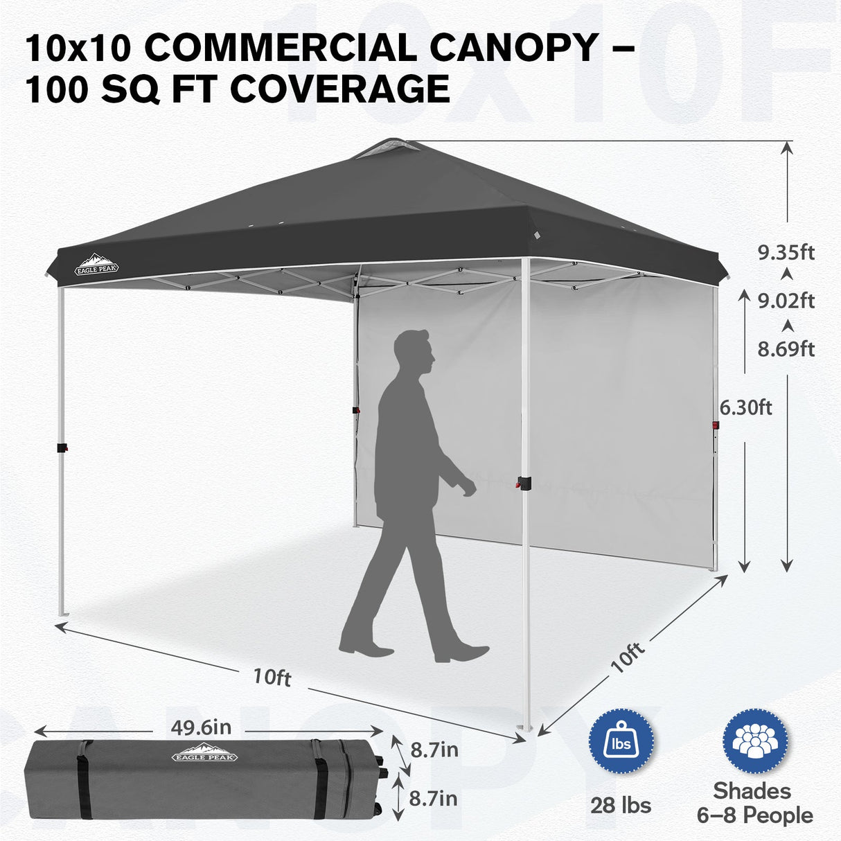 10x10 Commercial Pop up Canopy with 1 Sidewall - Eagle Peak