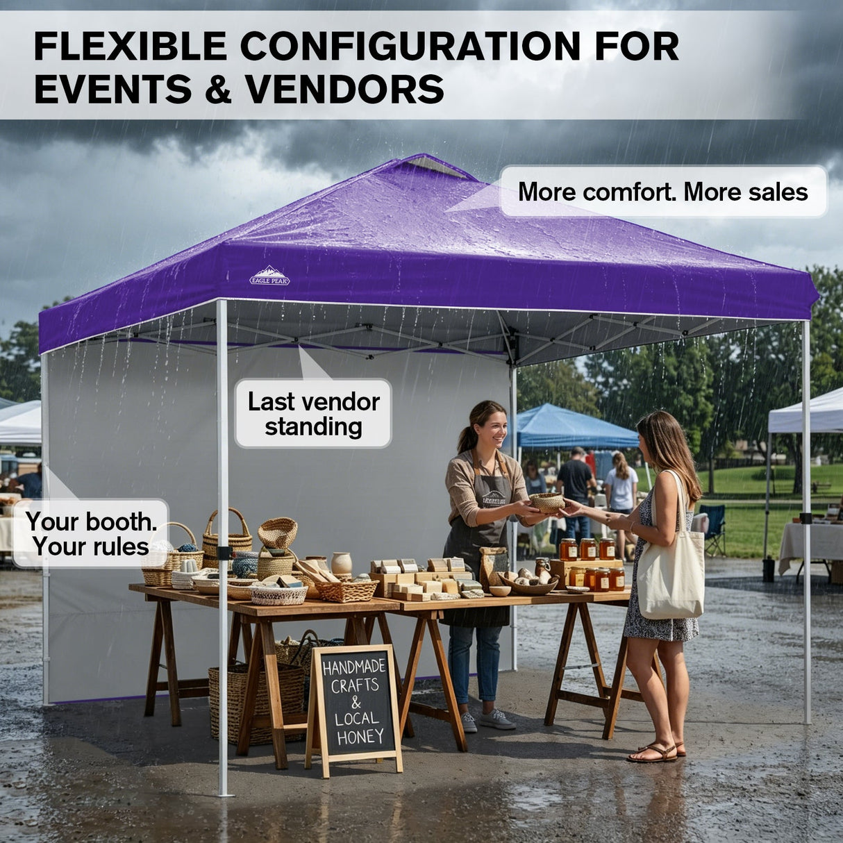 10x10 Commercial Pop up Canopy with 1 Sidewall - Eagle Peak