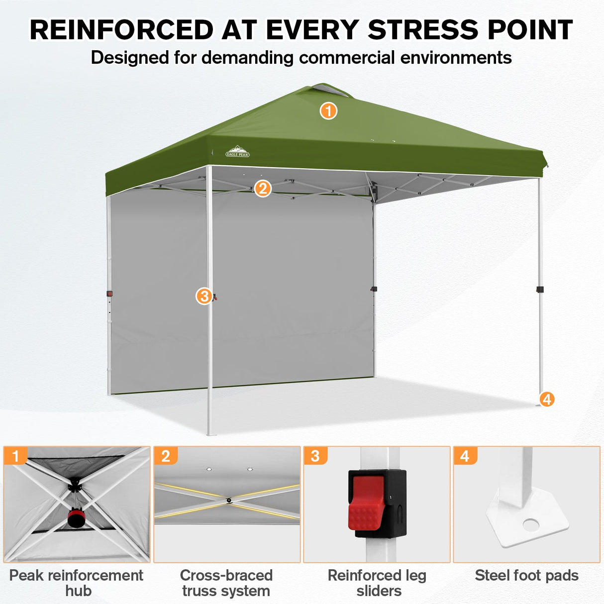10x10 Commercial Pop up Canopy with 1 Sidewall - Eagle Peak