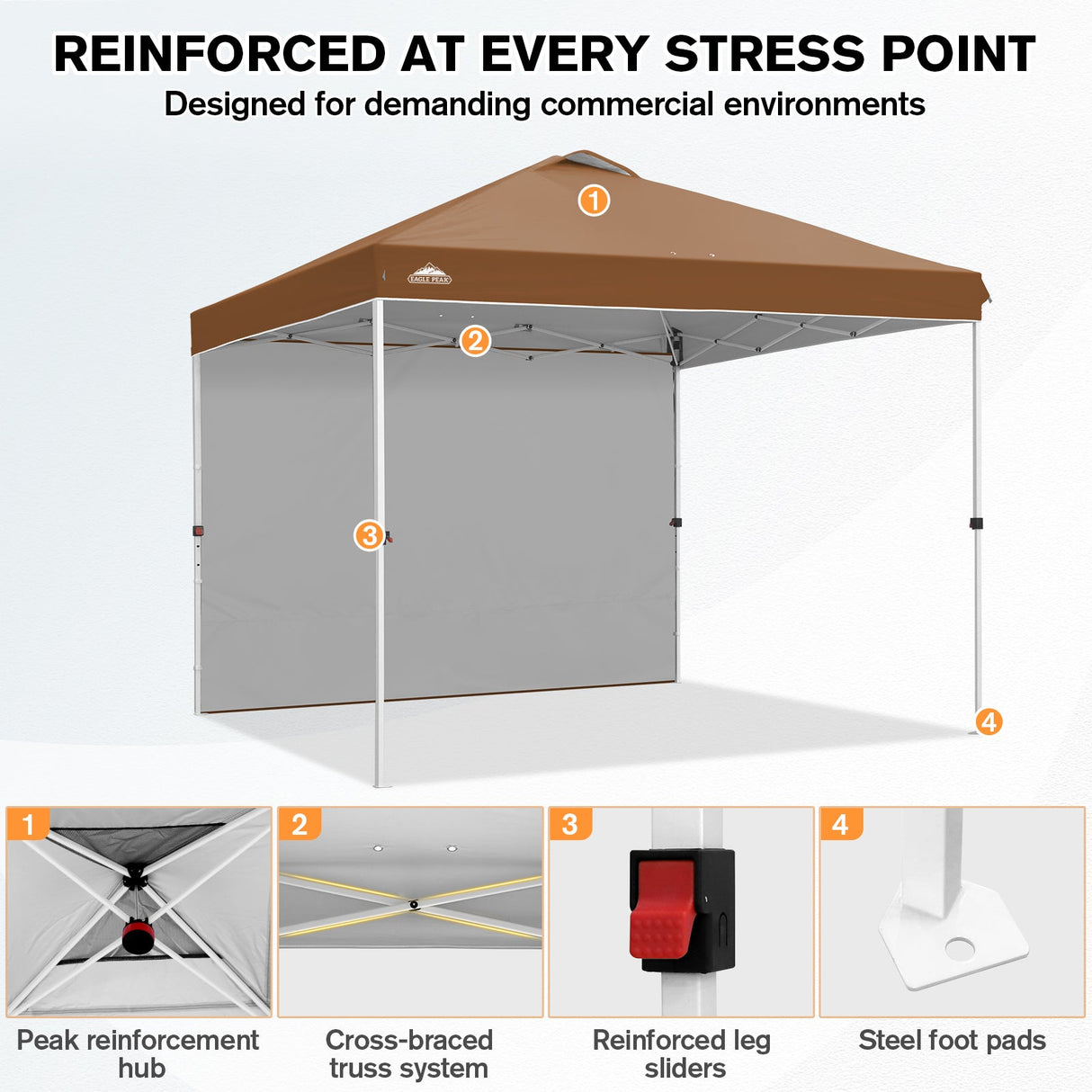 10x10 Commercial Pop up Canopy with 1 Sidewall - Eagle Peak