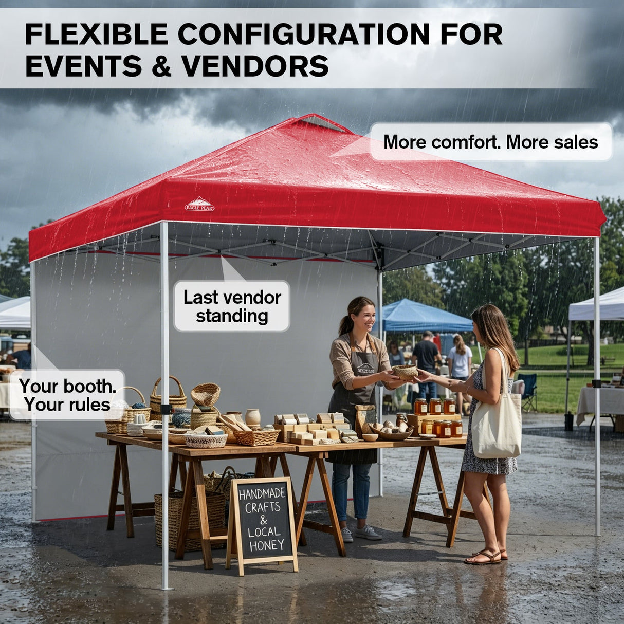 10x10 Commercial Pop up Canopy with 1 Sidewall - Eagle Peak