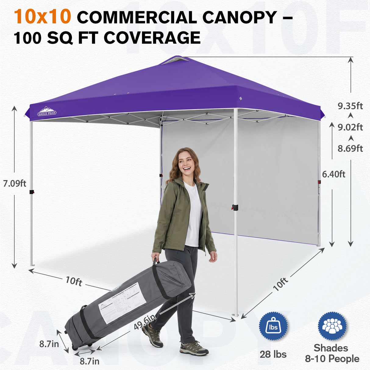 10x10 Commercial Pop up Canopy with 1 Sidewall - Eagle Peak®