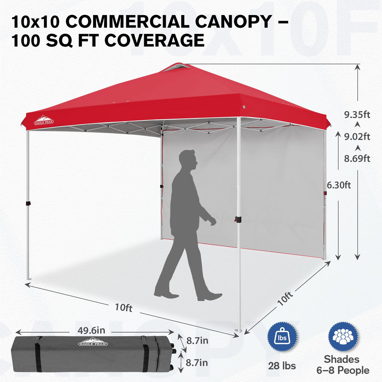 10x10 Commercial Pop up Canopy with 1 Sidewall - Eagle Peak