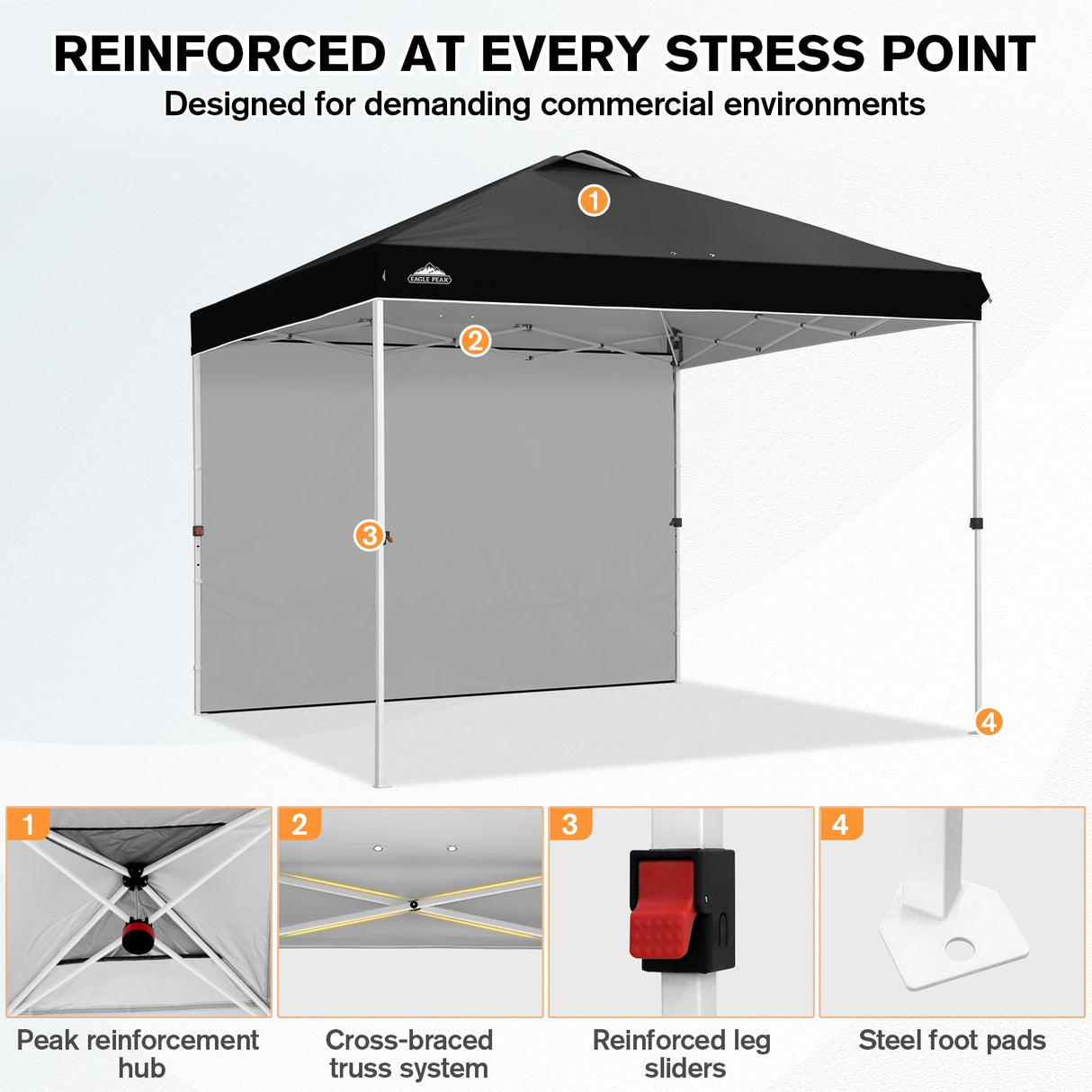 10x10 Commercial Pop up Canopy with 1 Sidewall - Eagle Peak