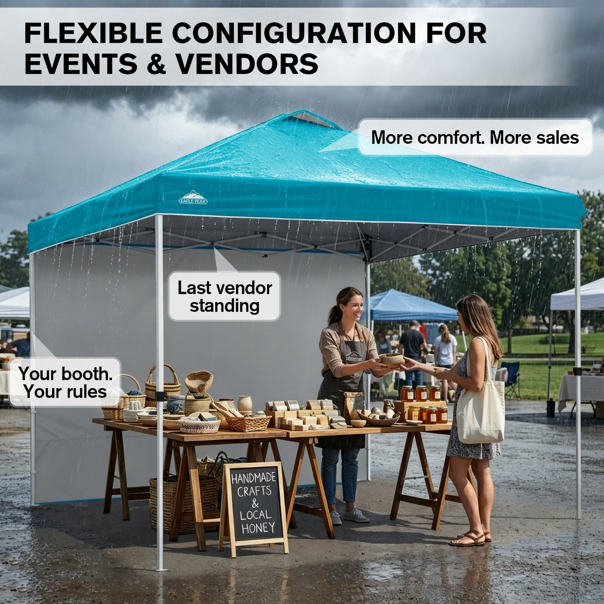 10x10 Commercial Pop up Canopy with 1 Sidewall - Eagle Peak