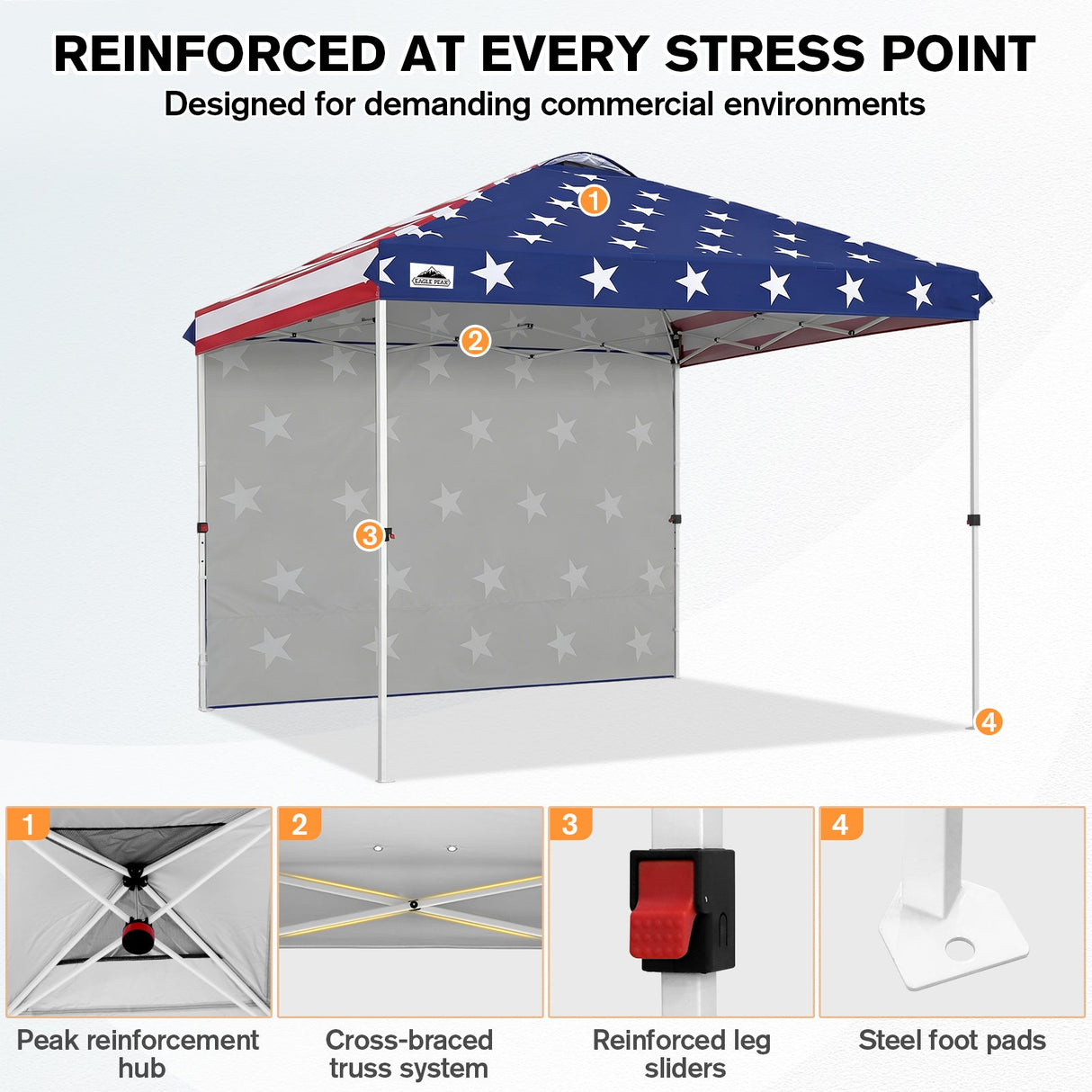 10x10 Commercial Pop up Canopy with 1 Sidewall - Eagle Peak