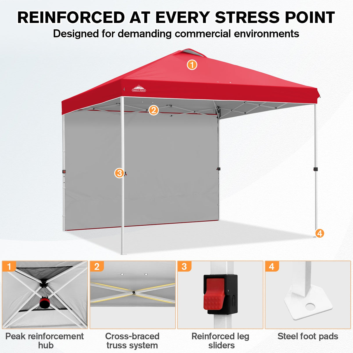 10x10 Commercial Pop up Canopy with 1 Sidewall - Eagle Peak