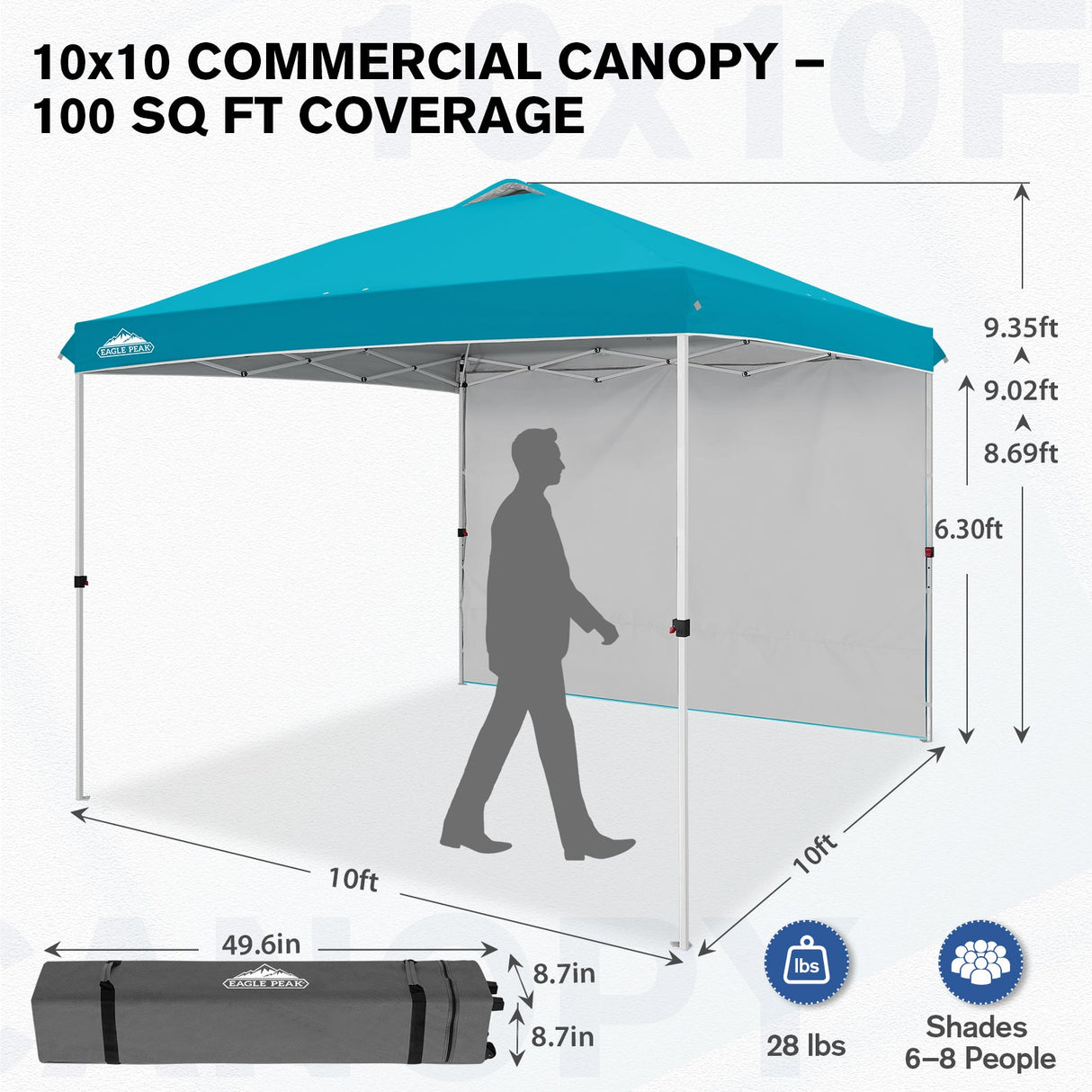 10x10 Commercial Pop up Canopy with 1 Sidewall - Eagle Peak
