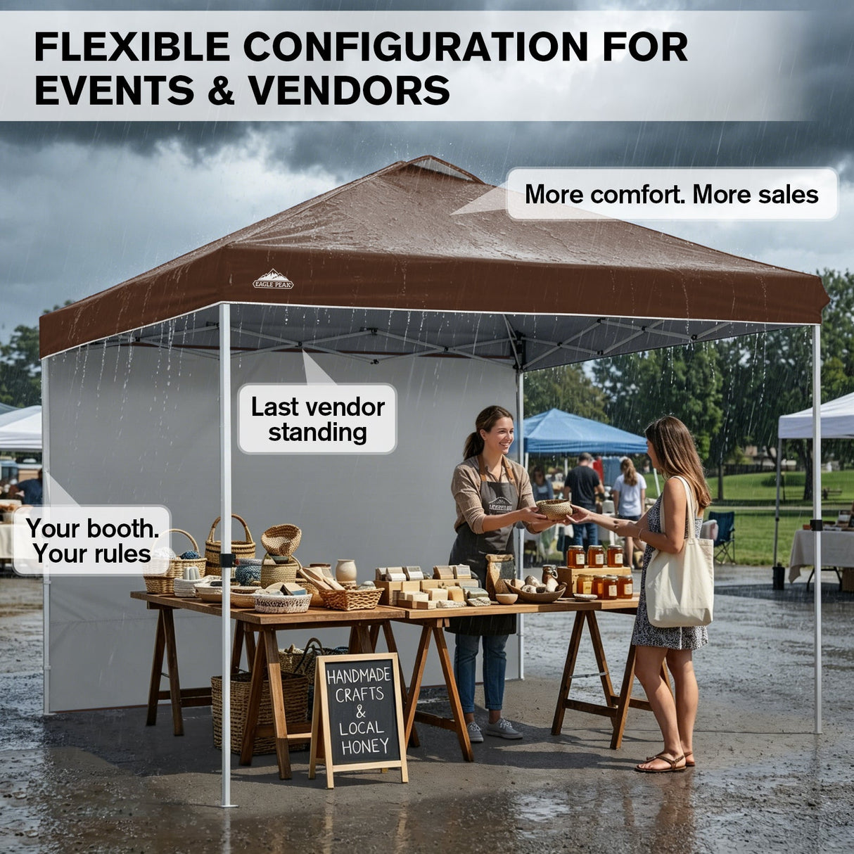 10x10 Commercial Pop up Canopy with 1 Sidewall - Eagle Peak