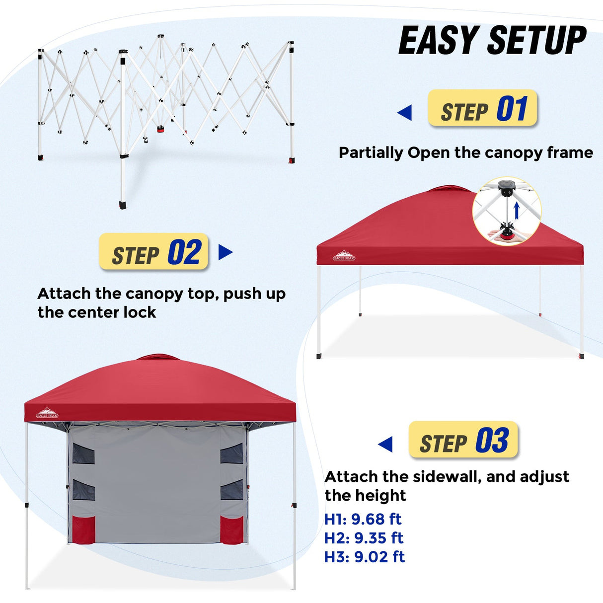 10x10 ft Pop Up Canopy Tent with Sidewall - Eagle Peak Custom Canopy Tent