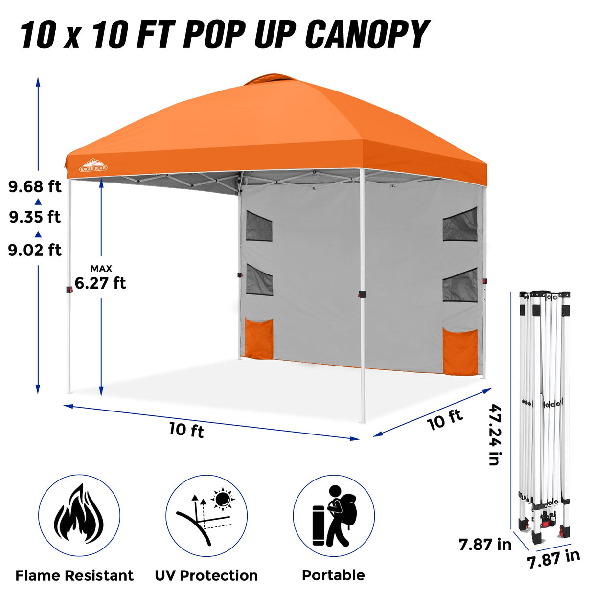 10x10 ft Pop Up Canopy Tent with Sidewall - Eagle Peak Custom Canopy Tent