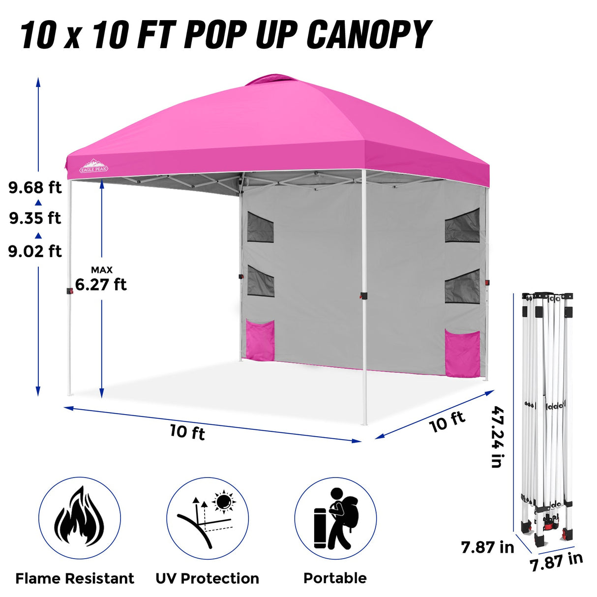 10x10 ft Pop Up Canopy Tent with Sidewall - Eagle Peak Custom Canopy Tent