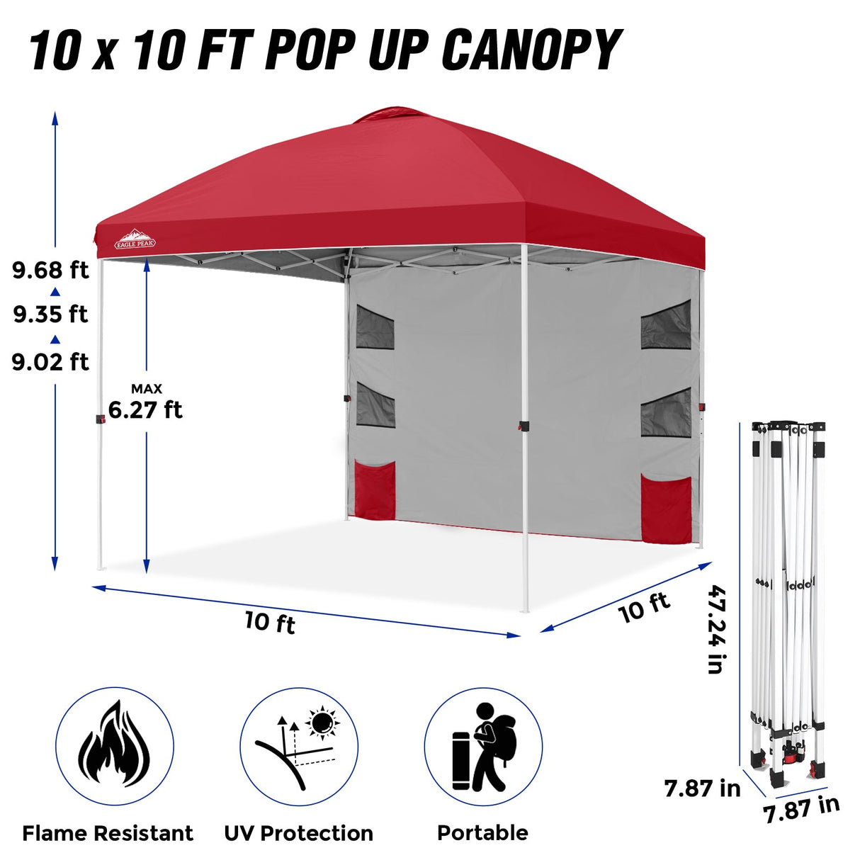 10x10 ft Pop Up Canopy Tent with Sidewall - Eagle Peak Custom Canopy Tent