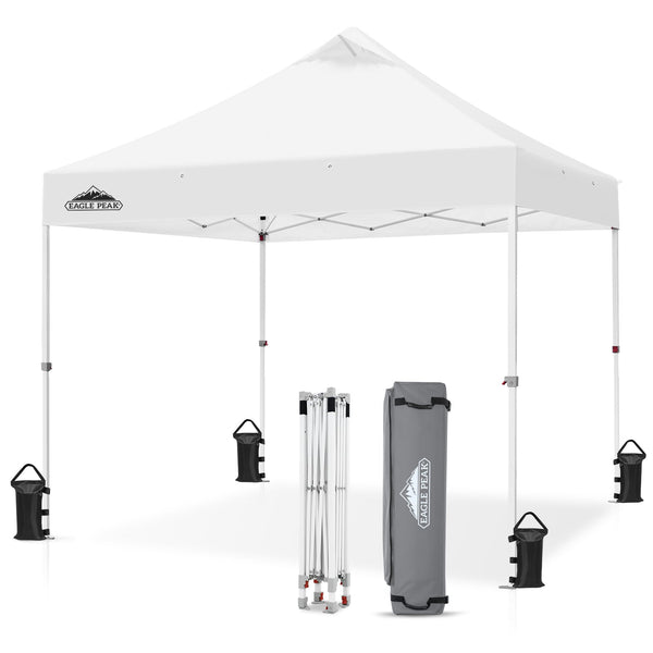 EAGLE PEAK 10' x 10' Heavy Duty Commercial Canopy Tent Pop Up Industrial Instant Canopy Shelter with 100 Square Feet of Shade (White)
