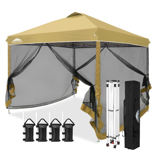 10x10 Outdoor Easy Pop up Canopy with Netting Mesh Side Walls - Eagle Peak Custom Canopy Tent