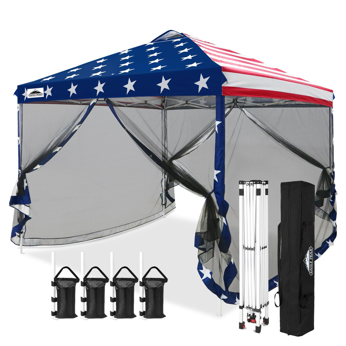 10x10 Outdoor Easy Pop up Canopy with Netting Mesh Side Walls - Eagle Peak Custom Canopy Tent