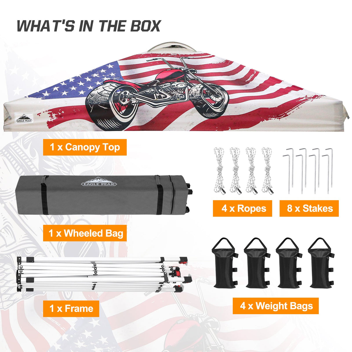 10x10 Pop Up Canopy, Straight Leg Pop Up Tent, Motorcycle Skull - Eagle Peak Custom Canopy Tent
