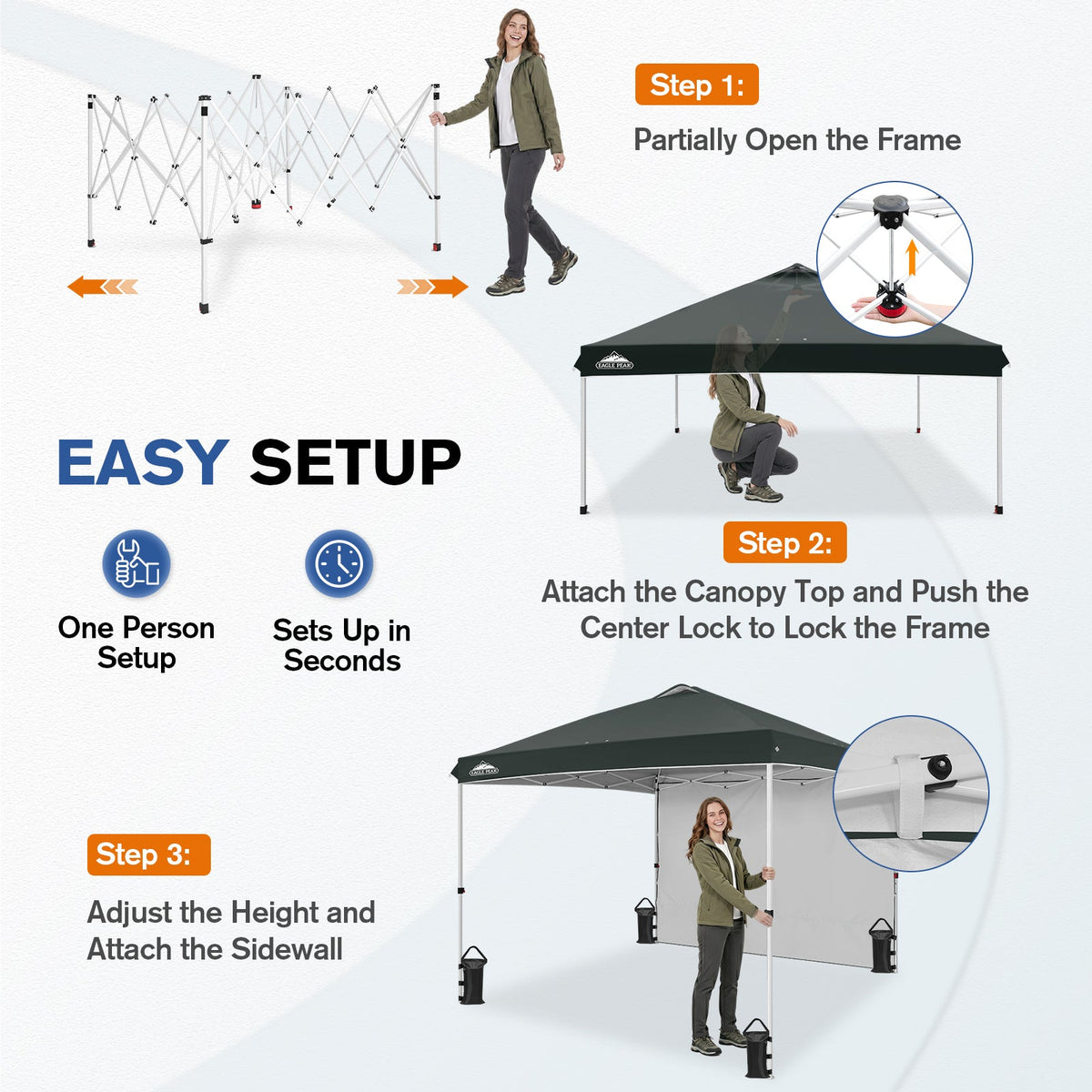 10x10 Pop Up Canopy Tent with 1 Sidewall - Eagle Peak®