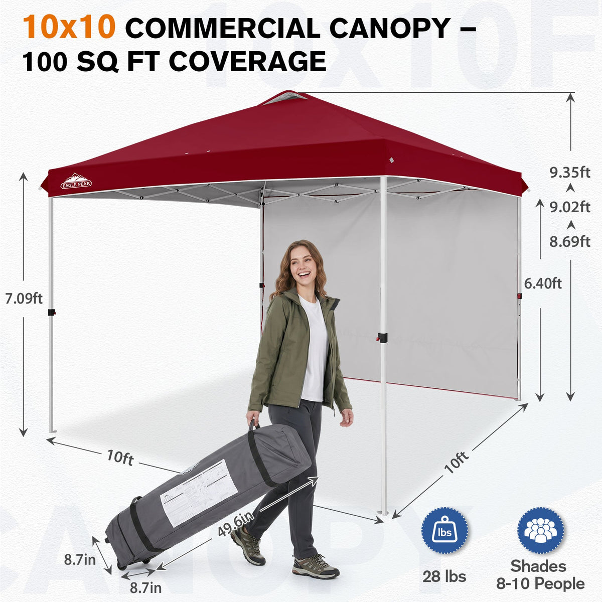 10x10 Pop Up Canopy Tent with 1 Sidewall - Eagle Peak®