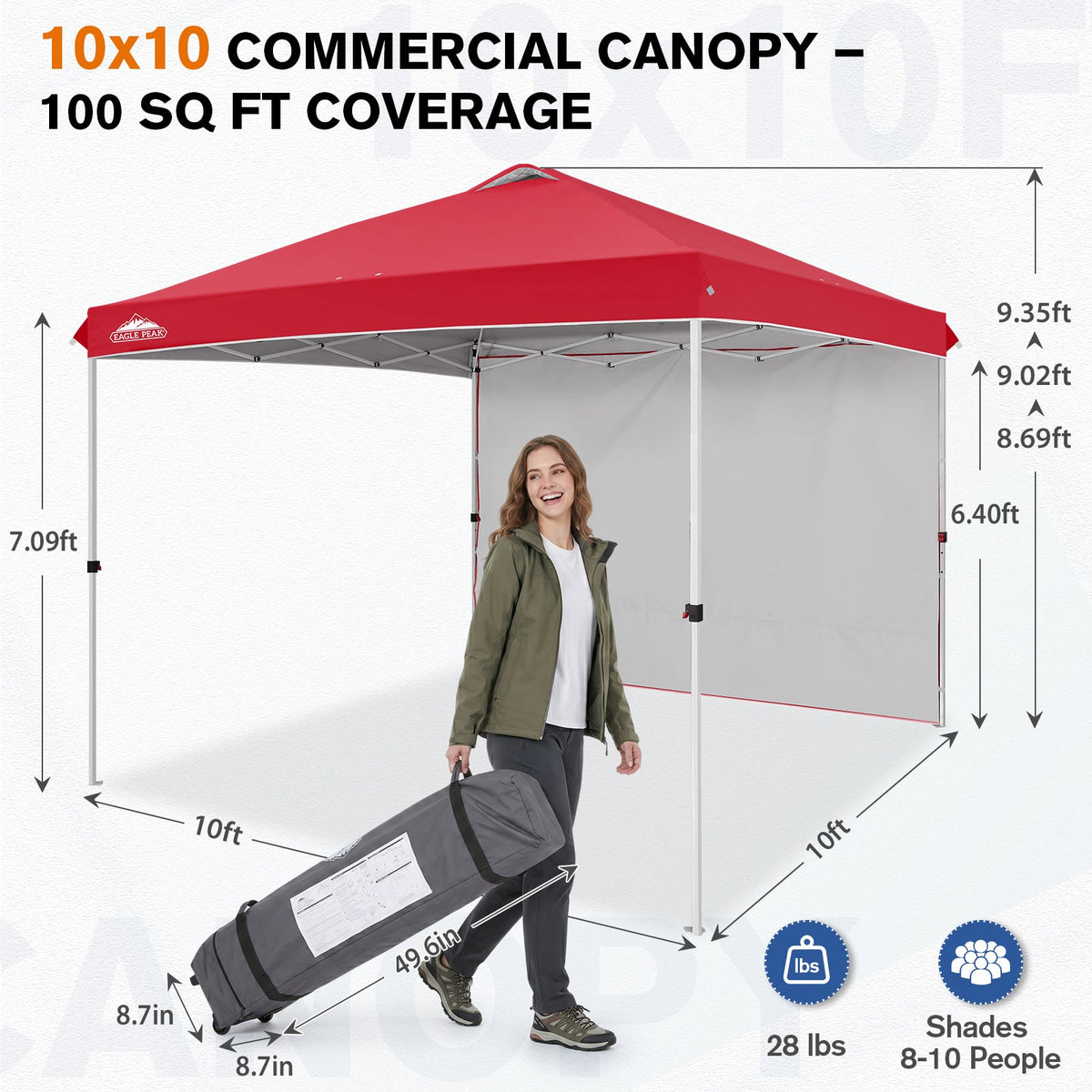 10x10 Pop Up Canopy Tent with 1 Sidewall - Eagle Peak®