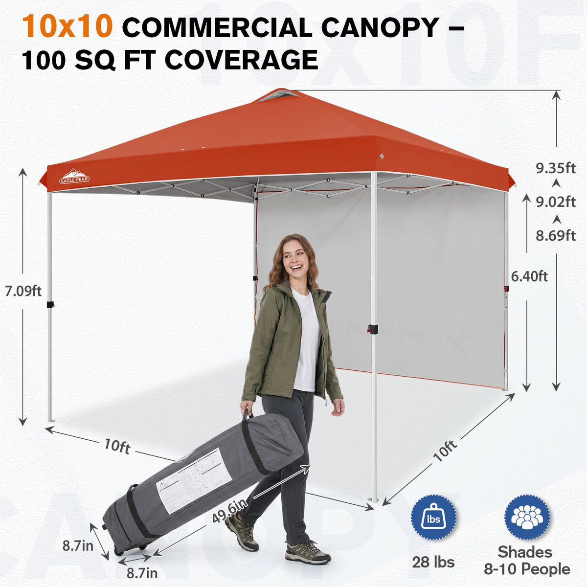 10x10 Pop Up Canopy Tent with 1 Sidewall - Eagle Peak®
