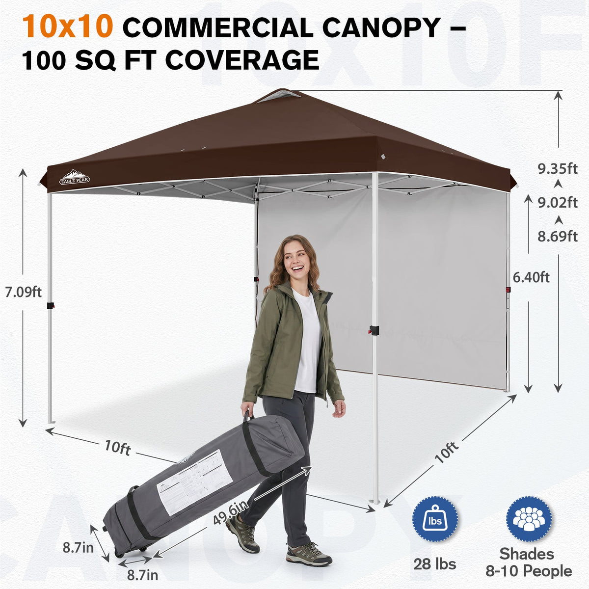 10x10 Pop Up Canopy Tent with 1 Sidewall - Eagle Peak®
