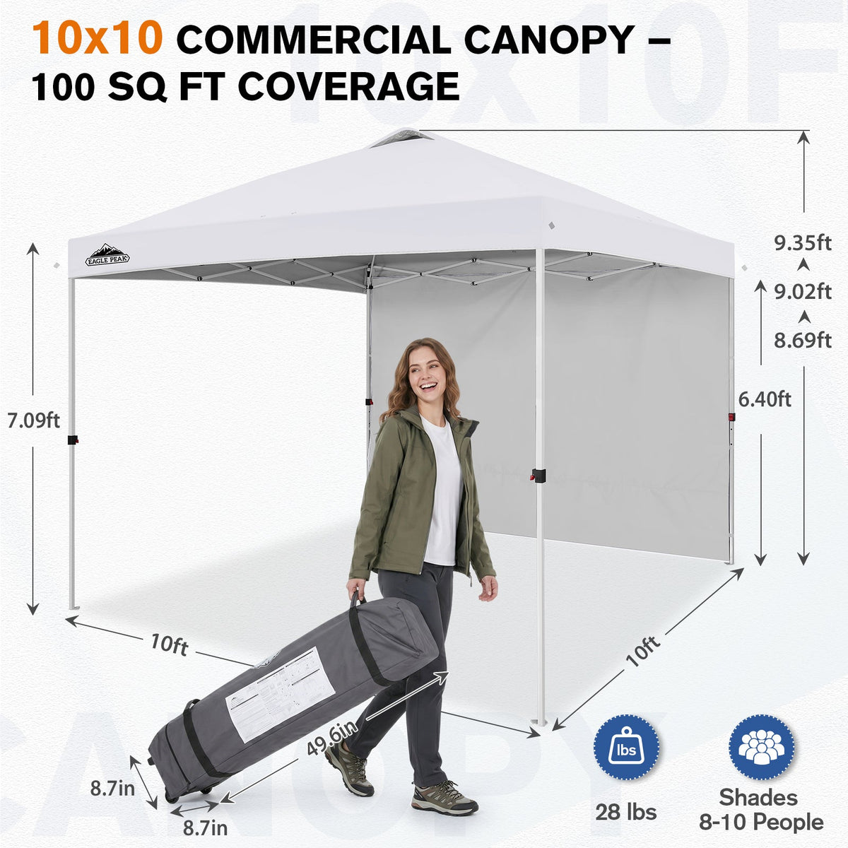 10x10 Pop Up Canopy Tent with 1 Sidewall - Eagle Peak®