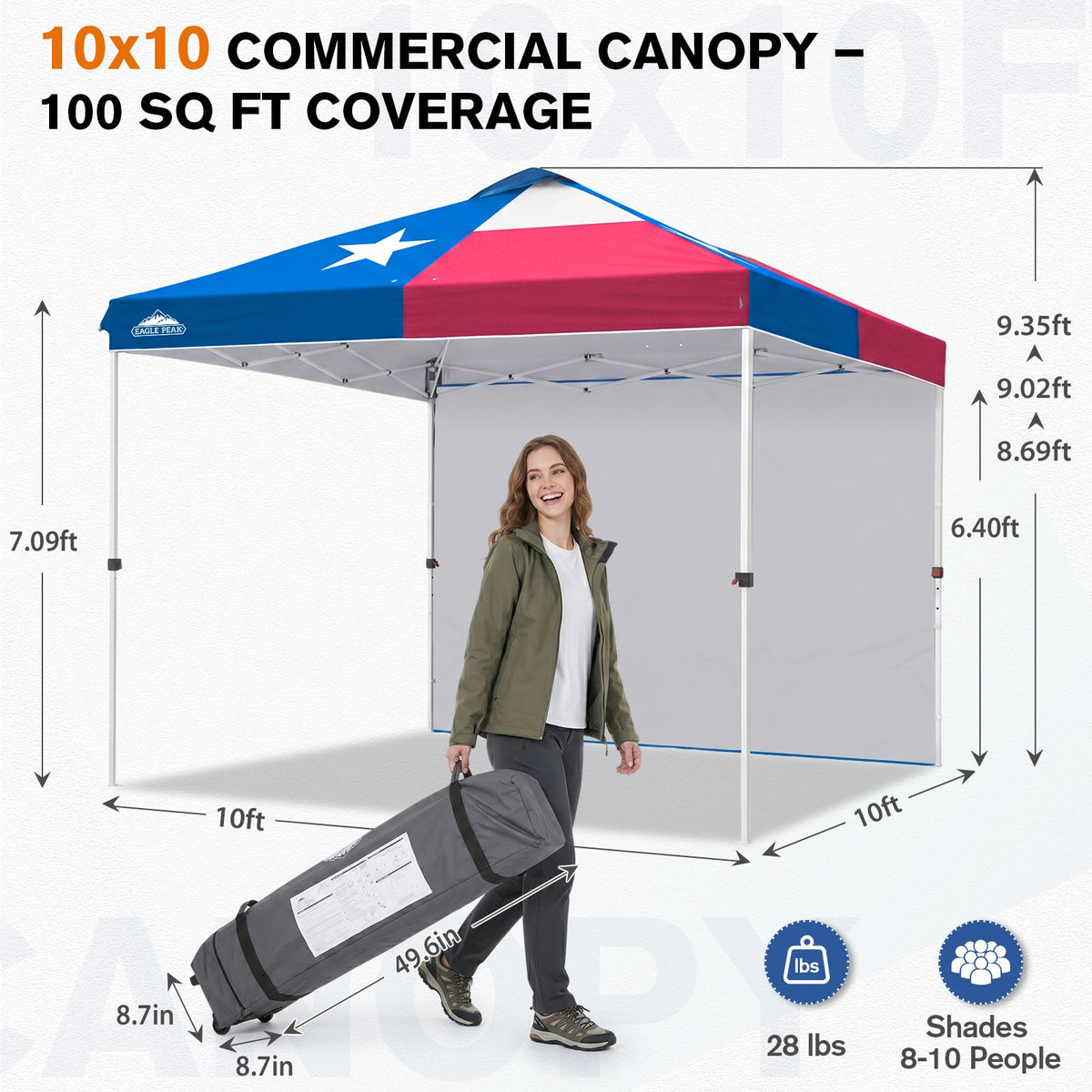 10x10 Pop Up Canopy Tent with 1 Sidewall - Eagle Peak®