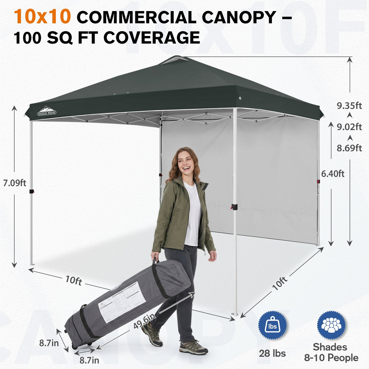 10x10 Pop Up Canopy Tent with 1 Sidewall - Eagle Peak®