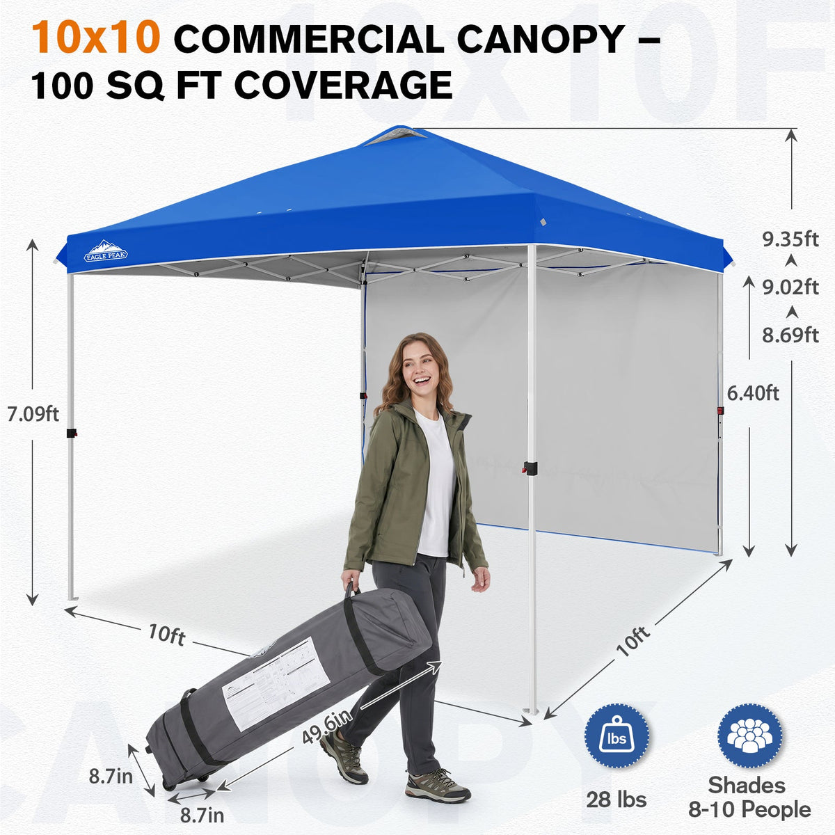 10x10 Pop Up Canopy Tent with 1 Sidewall - Eagle Peak®
