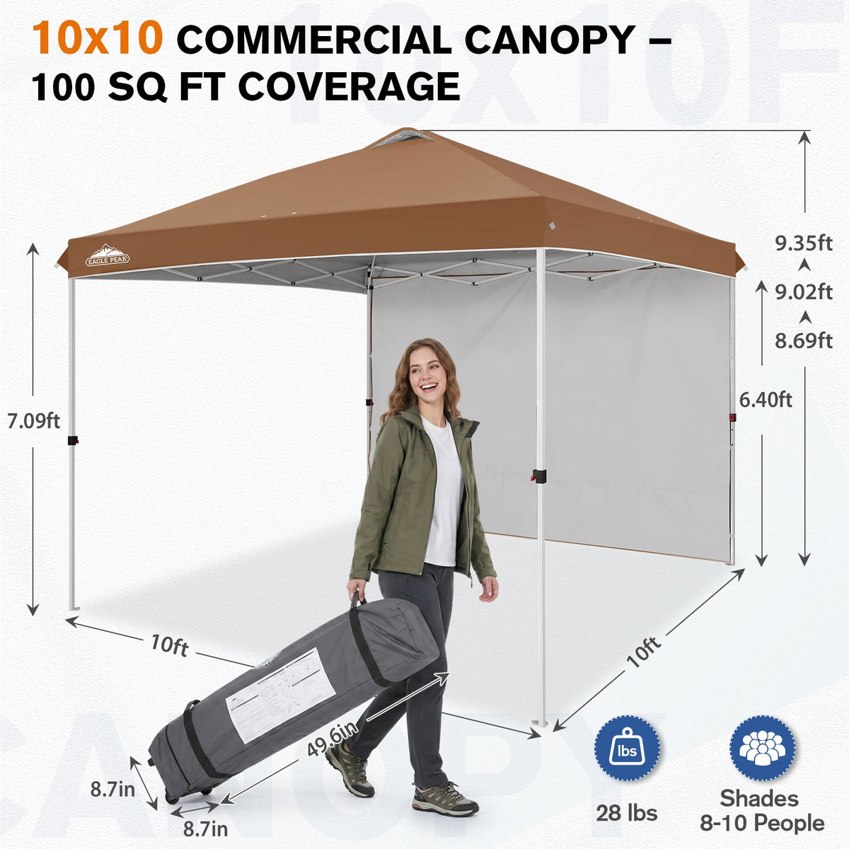 10x10 Pop Up Canopy Tent with 1 Sidewall - Eagle Peak®