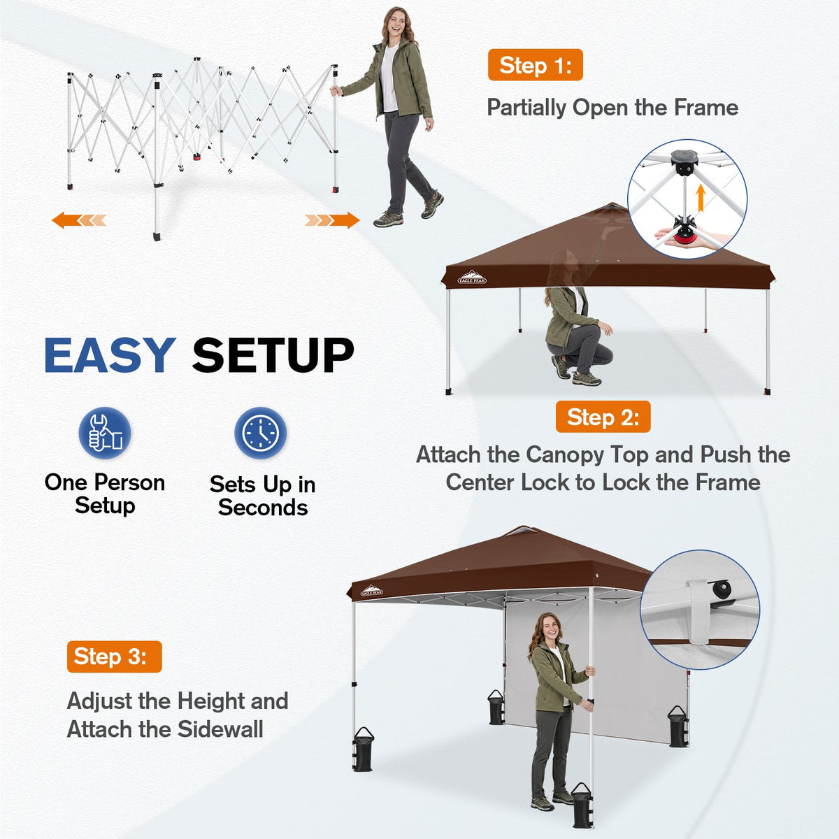 10x10 Pop Up Canopy Tent with 1 Sidewall - Eagle Peak®