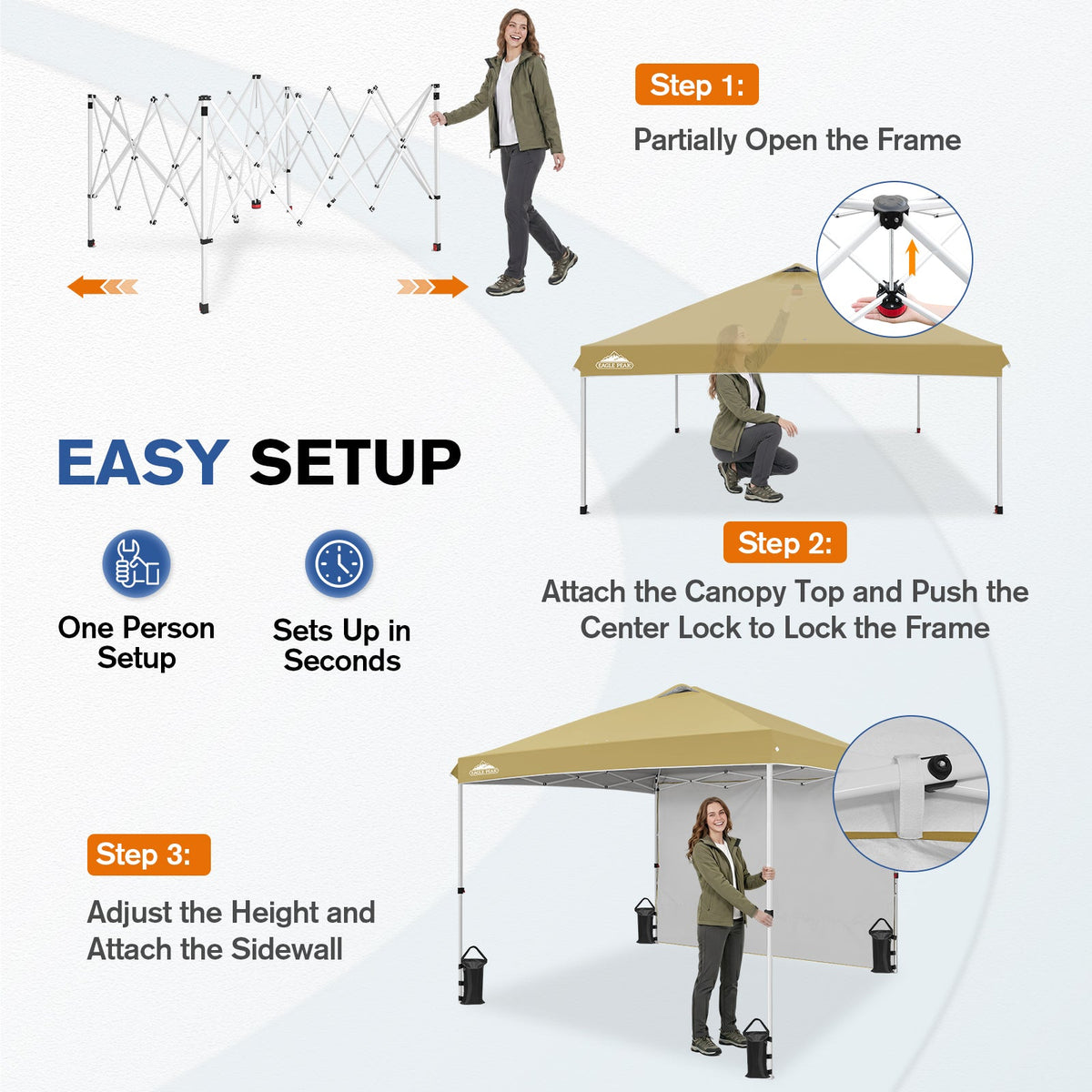 10x10 Pop Up Canopy Tent with 1 Sidewall - Eagle Peak®