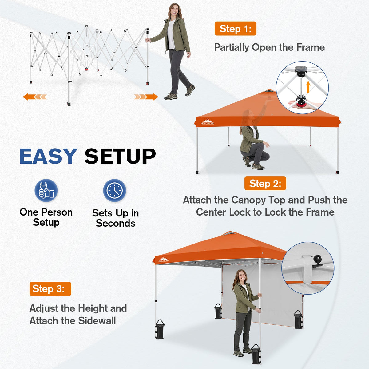 10x10 Pop Up Canopy Tent with 1 Sidewall - Eagle Peak®