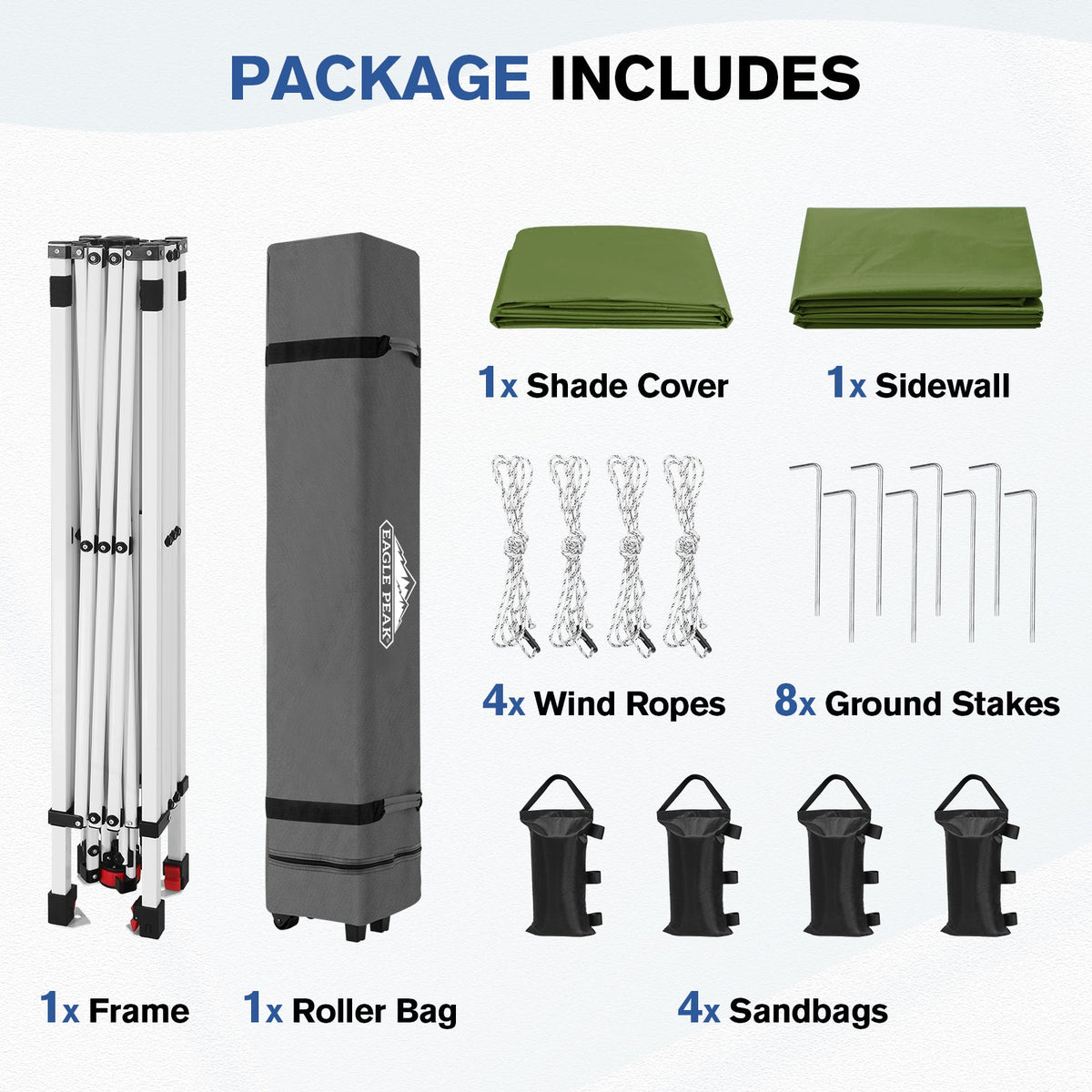 10x10 Pop Up Canopy Tent with 1 Sidewall - Eagle Peak®