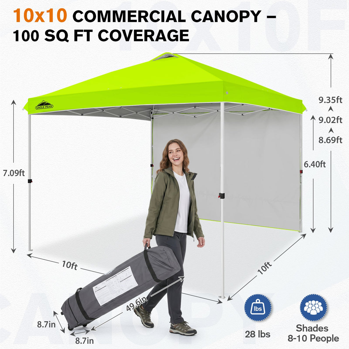 10x10 Pop Up Canopy Tent with 1 Sidewall - Eagle Peak®