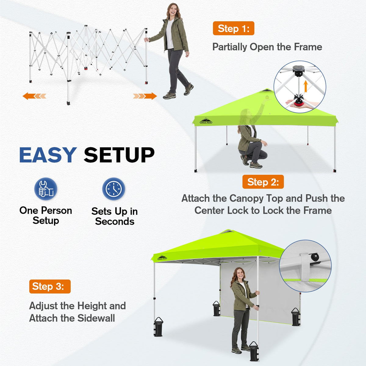 10x10 Pop Up Canopy Tent with 1 Sidewall - Eagle Peak®