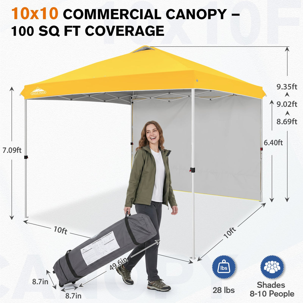 10x10 Pop Up Canopy Tent with 1 Sidewall - Eagle Peak®
