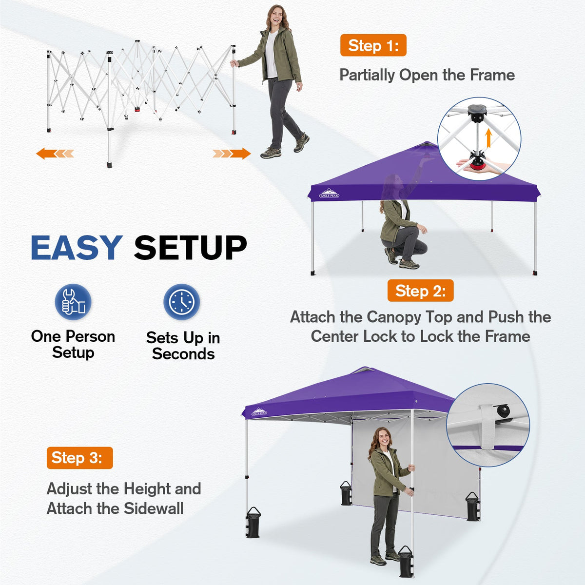 10x10 Pop Up Canopy Tent with 1 Sidewall - Eagle Peak®
